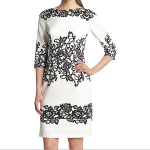 Adrianna Papell Lace Print Fitted Sheath Dress In Ivory Size 4, pristine!